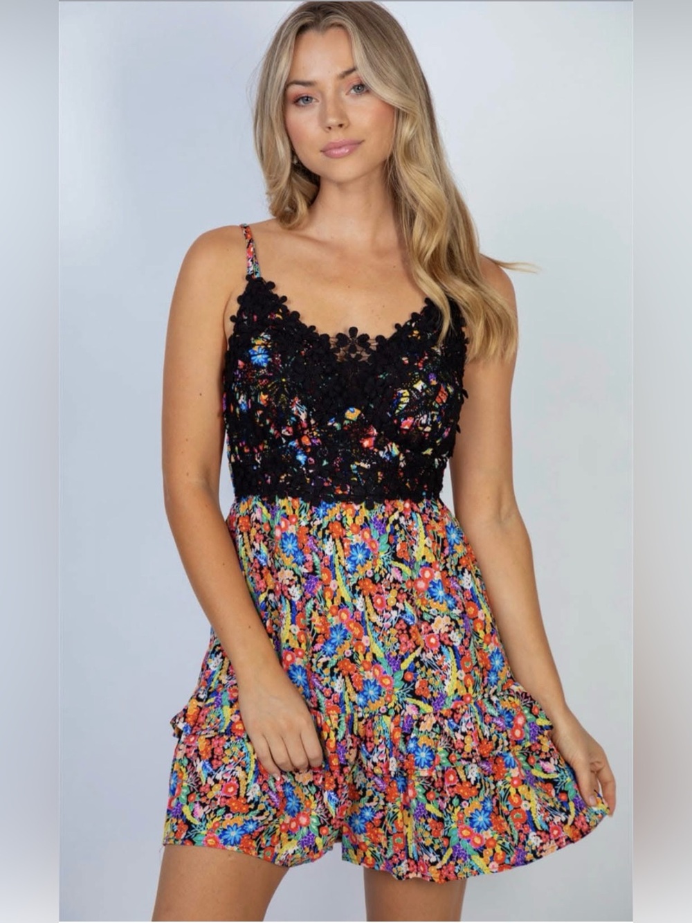 White Birch Floral Lace Bodice Romper